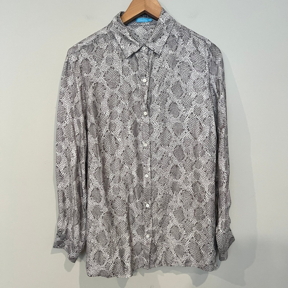 J.McLaughlin Snakeskin Button Down Blouse Grey Medium Silk Blend Animal Print